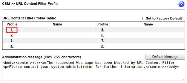 a screenshot of DrayOS URL Content Filter profile slit